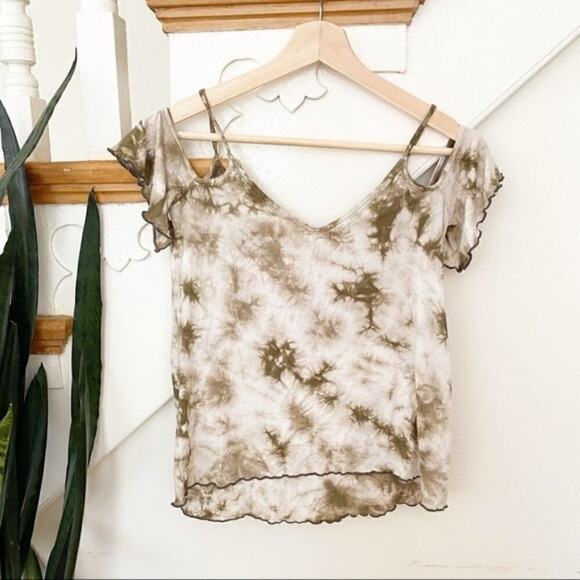AEO tie dye green cold shoulders top ruffle sz XXS - Picture 1 of 6